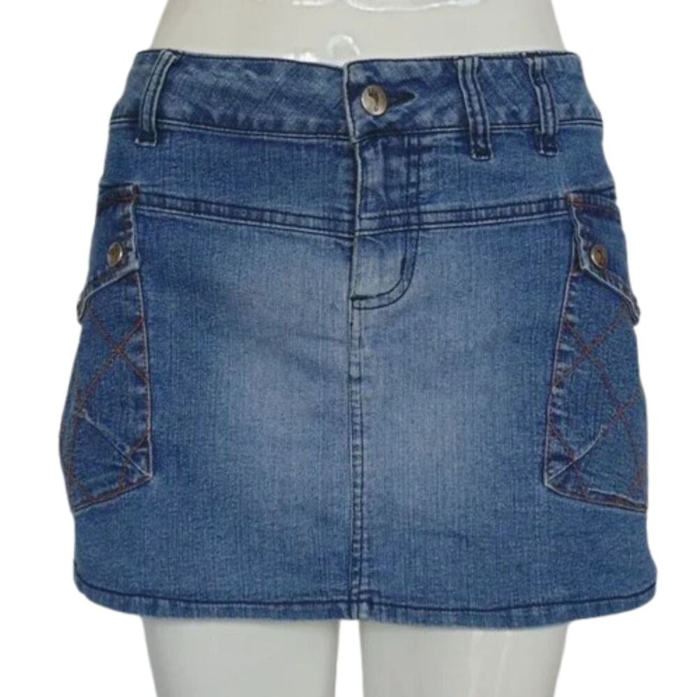 STREET JEANS Mini Cargo Skirt, L, Denim, Big Pockets/Flap, Zipper fly, VINTAGE